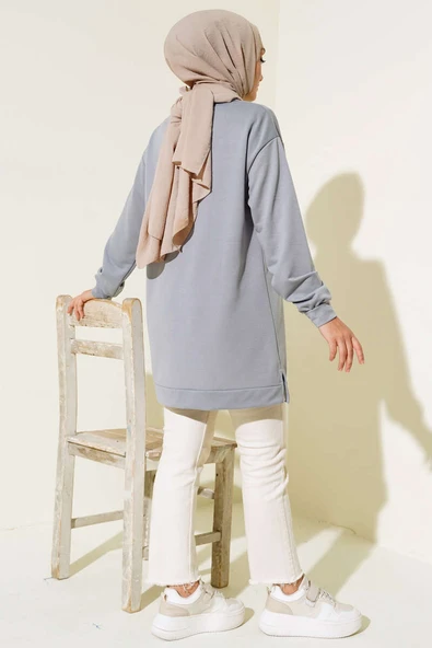 Yazı Baskı Armalı Tunik Gri - Resim 3