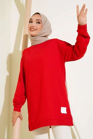 Yazı Baskı Armalı Tunik Kırmızı ürün görseli