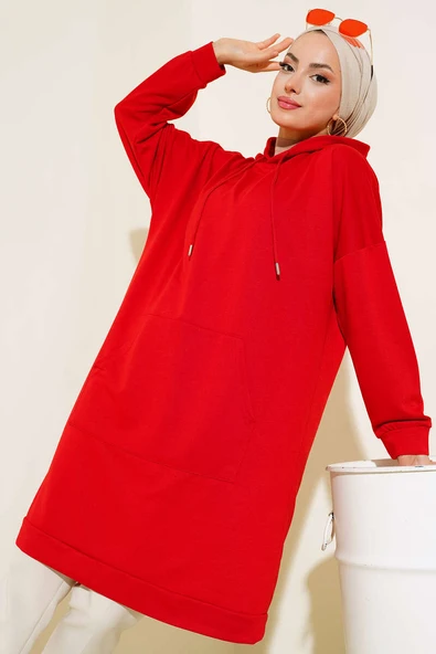 Kanguru Cepli Tunik Kırmızı - Resim 2