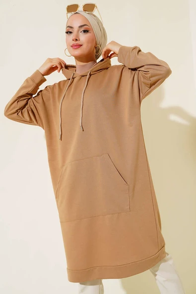 Kanguru Cepli Tunik Latte - Resim 2