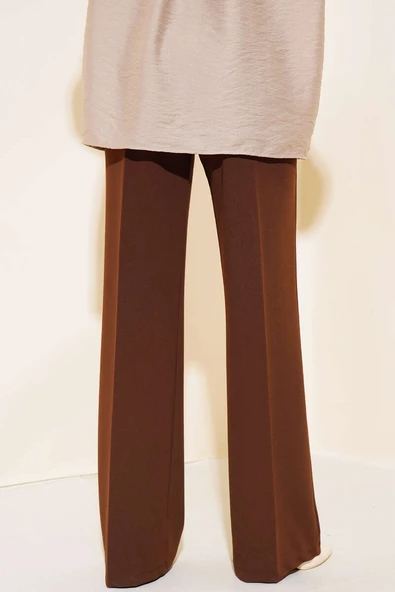 Kemerli Geniş Paça Pantolon Kahve - Resim 3