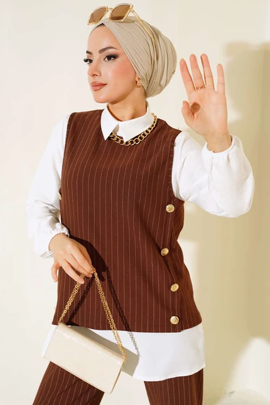 Çizgili Üçlü Takım Kahve - 2