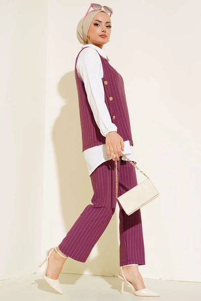 Çizgili Üçlü Takım Magenta ürün görseli 1