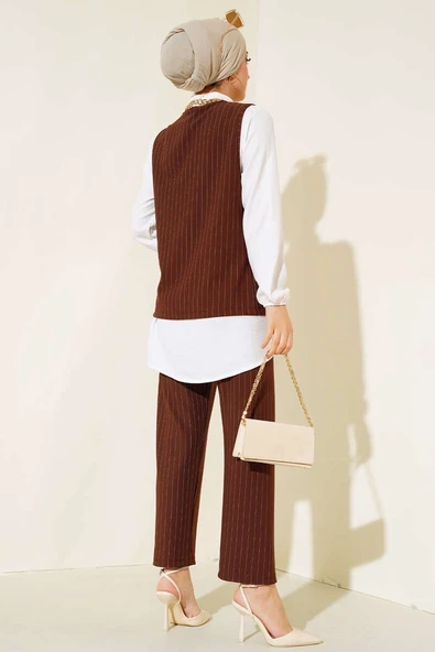 Çizgili Üçlü Takım Kahve - 3