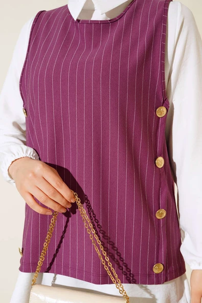 Çizgili Üçlü Takım Magenta - Resim 4