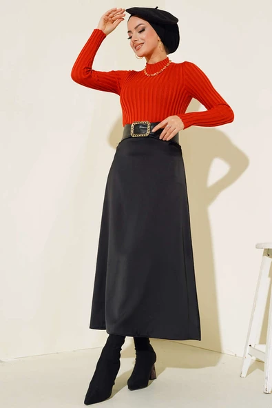 Fitilli Esnek Triko Kazak Kiremit - Resim 2