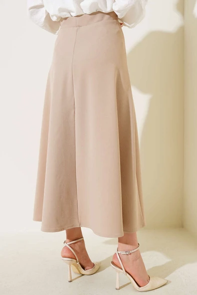 Düz Kloş Etek Bej - Resim 3