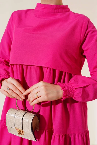 Katlı Model Elbise Fuşya - 4
