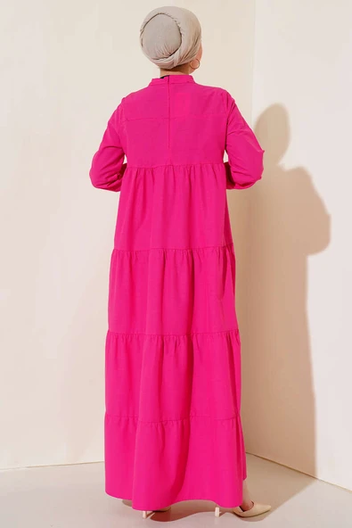 Katlı Model Elbise Fuşya - 3