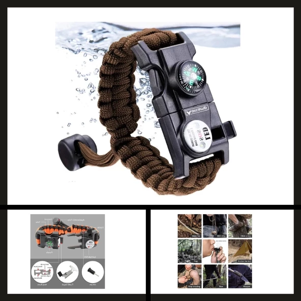Uyguna-Yakala Kahve Out-4300 Orcamp Paracord Hayatta Kalma Bilekliği-MLZ.199 - 2