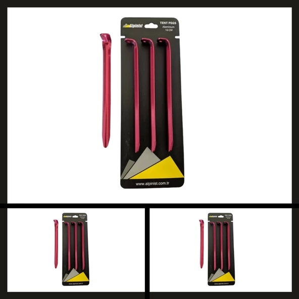 Uyguna-Yakala 16 Cm Kırmızı 4 Adet Alpinist Alüminyum 6061 Çadır Kazığı-DIR.091