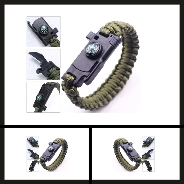 Uyguna-Yakala Haki 9595 Pusulalı & Bıçaklı Paracord Bileklik-MLZ.221 - 2