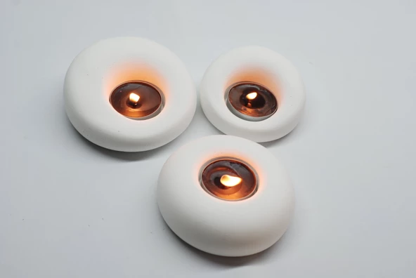 Üçlü doğal taş görünümlü beton tealight mumluk şamdan