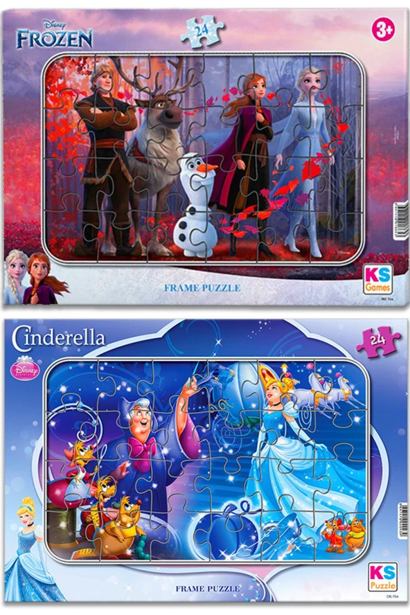 Ks Games Frozen Elsa ve Sindirella 24 parça Puzzle/Yapboz Seti