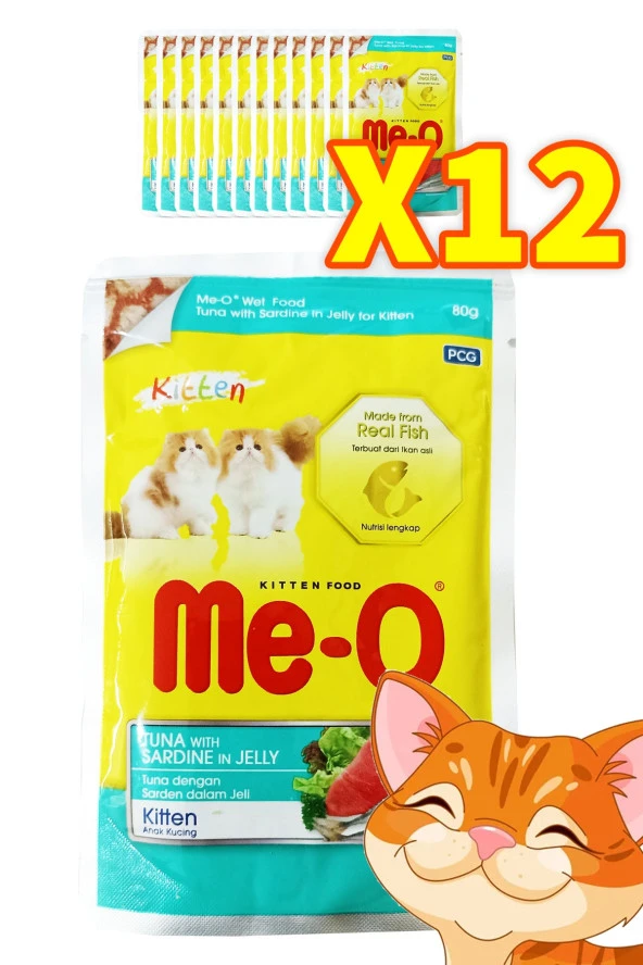 12 Adet - Meo Kitten Jöle Içerisinde Ton Balık Ve Sardalyalı Yavru Kedi Konservesi 80 Gr