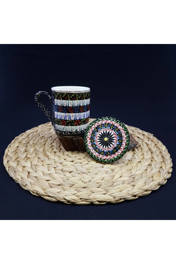 SHARP&ART Detaylı El İşlemeli Seramik Kahve Fincanı ve Tabağı
