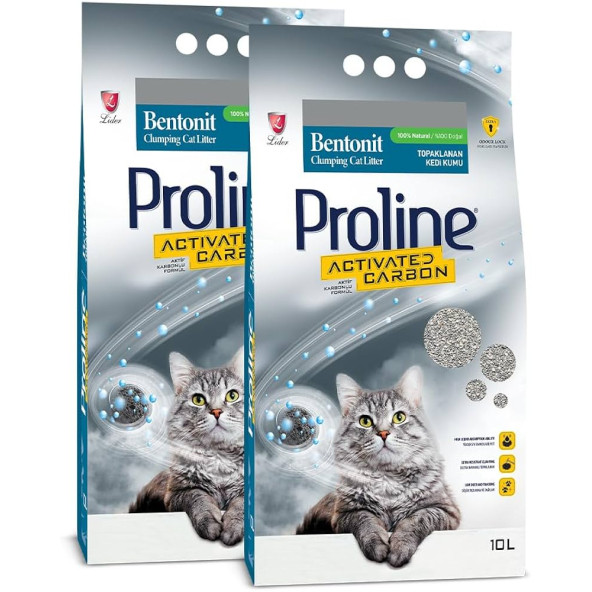 Proline Aktif Karbonlu Topaklanan Kedi Kumu 10 Lt x 2