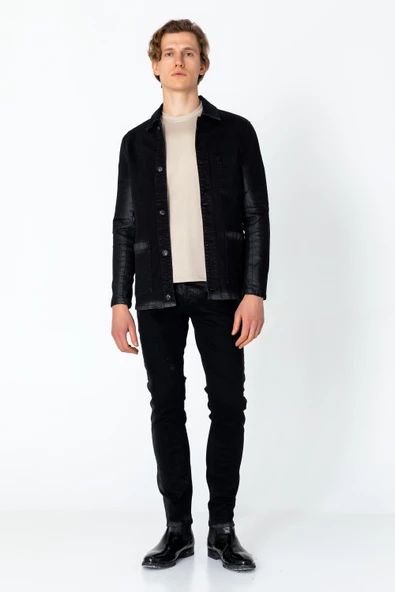 CEKMON Erkek Regular Fit Denim Dokuma Sade Rahat Kot Ceket - 2