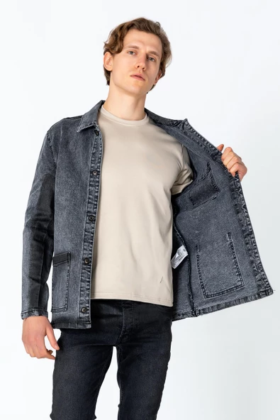 CEKMON Erkek Regular Fit Denim Dokuma Sade Rahat Kot Ceket