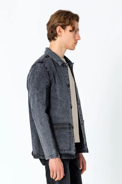 CEKMON Erkek Regular Fit Denim Dokuma Sade Rahat Kot Ceket - 10