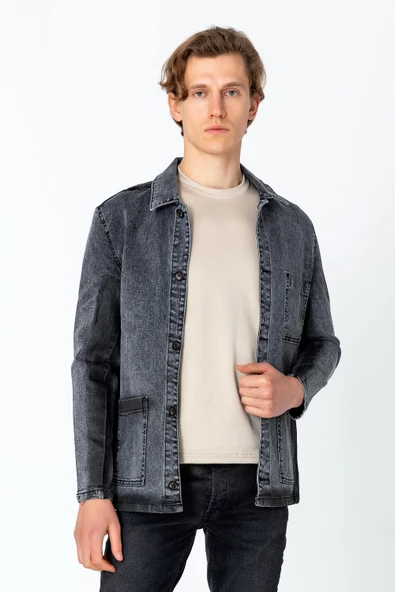 CEKMON Erkek Regular Fit Denim Dokuma Sade Rahat Kot Ceket - 11
