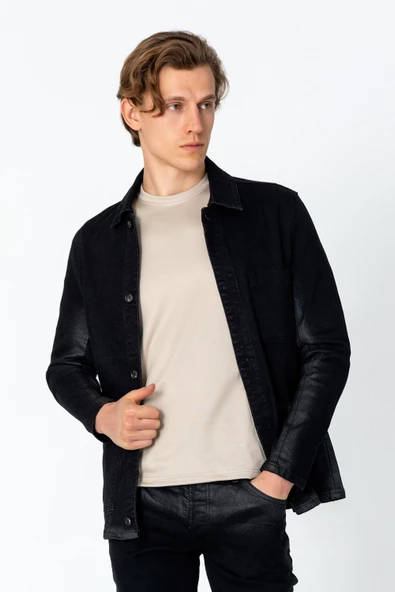 CEKMON Erkek Regular Fit Denim Dokuma Sade Rahat Kot Ceket - 6