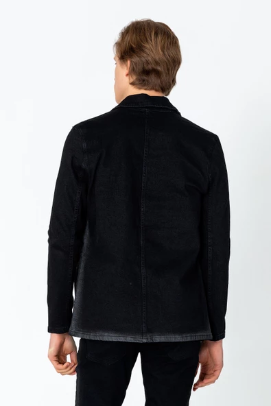 CEKMON Erkek Regular Fit Denim Dokuma Sade Rahat Kot Ceket - 4