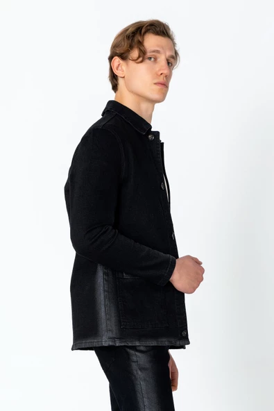 CEKMON Erkek Regular Fit Denim Dokuma Sade Rahat Kot Ceket - 5