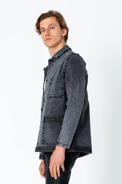 CEKMON Erkek Regular Fit Denim Dokuma Sade Rahat Kot Ceket - 8