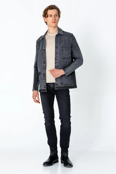 CEKMON Erkek Regular Fit Denim Dokuma Sade Rahat Kot Ceket - 7