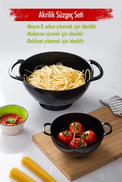 Akrilik Siyah 2 Li Süzgeç Seti ( Makarna & Pirinç Süzgeci ) ürün görseli 1