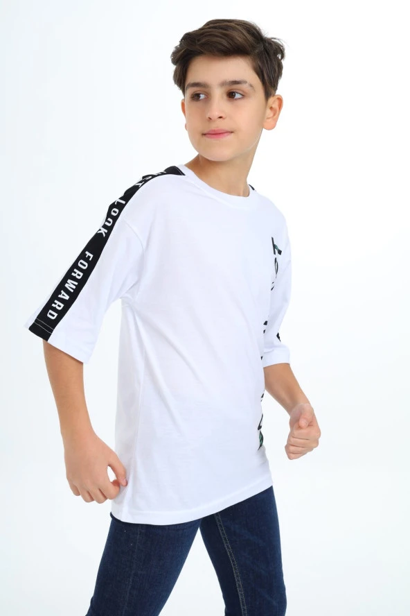 Erkek Çocuk Kol Şerit Garnili T-Shirt 9-14 Yaş Lx7063 - 10