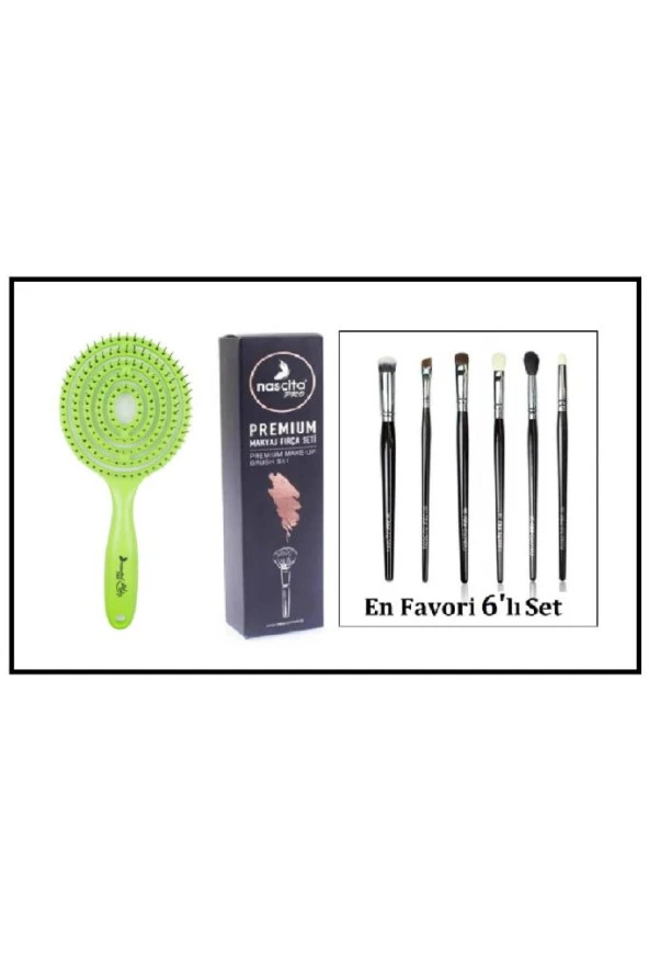 Nascita Pro11 Lollipop Açma/Tarama Fırçası Yeşil & Premıum NasBrushSet110 Makyaj Fırça Seti 6'lı