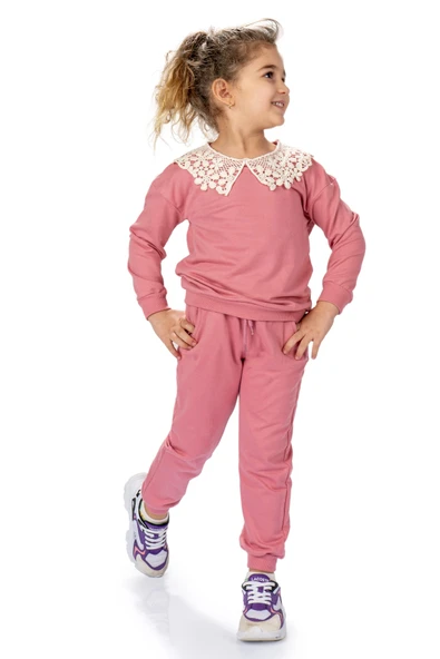 Dantel Yaka İkiiplik Kız Eşofman Takım MNK0574 ürün görseli 1