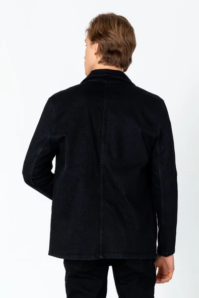 CEKMON Erkek Regular Fit Denim Dokuma Sade Rahat Yağlı Kot Ceket - 5