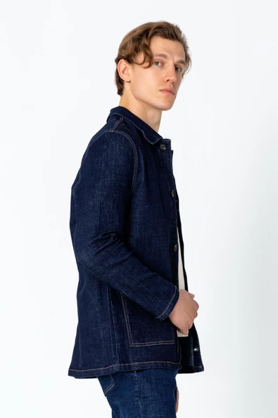 CEKMON Erkek Regular Fit Denim Dokuma Sade Rahat Yağlı Kot Ceket - 11