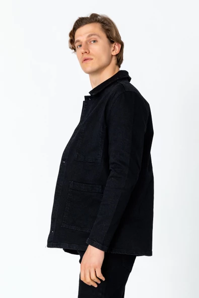 CEKMON Erkek Regular Fit Denim Dokuma Sade Rahat Yağlı Kot Ceket - 4