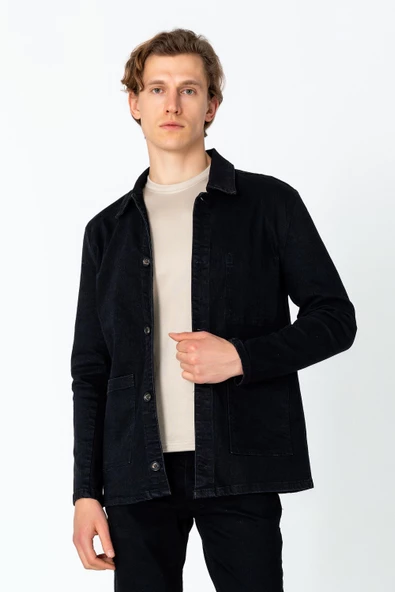 CEKMON Erkek Regular Fit Denim Dokuma Sade Rahat Yağlı Kot Ceket - 7