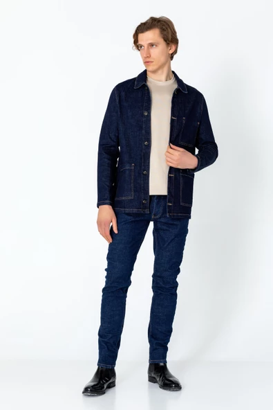 CEKMON Erkek Regular Fit Denim Dokuma Sade Rahat Yağlı Kot Ceket - 8