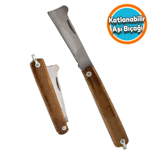 Ahşap Saplı Bıçak Çakı Aşı Bıçağı Profesyonel Çelik Tepeli Uçlu Bağ Ağaç Budama Çentikli Aşı Çakısı 190 mm