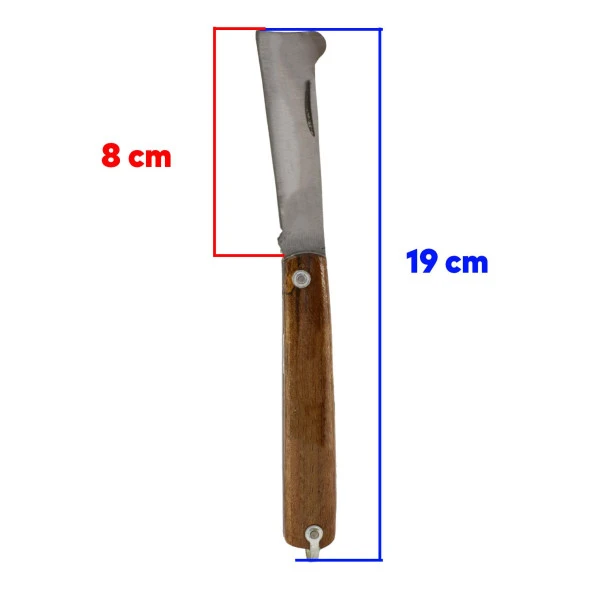 Ahşap Saplı Bıçak Çakı Aşı Bıçağı Profesyonel Çelik Tepeli Uçlu Bağ Ağaç Budama Çentikli Aşı Çakısı 190 mm - 2