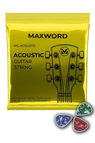 Maxword GT-Acoustic Kaliteli Akustik Gitar Teli 1 Takım Set (Pena Hediye) ürün görseli 1