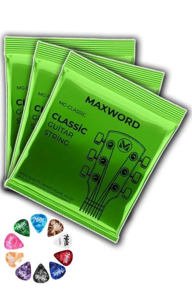 Maxword GT-Classic-3X Kaliteli Klasik Gitar Teli 3 Takım Set (10 Pena Hediye) ürün görseli
