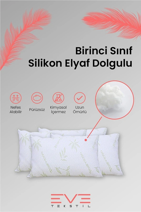 Eve Tekstil Eve 10 Adet Bamboo Kılıflı Silikon Elyaf Yastık 50cm X 70 Cm 800 Gr - Resim 3