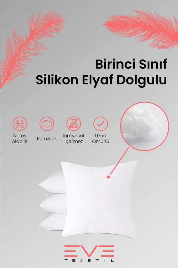 Eve Tekstil 4 Adet Silikon Elyaf Dolgulu Kare Kırlent Iç Yastığı 350 gr - Resim 2