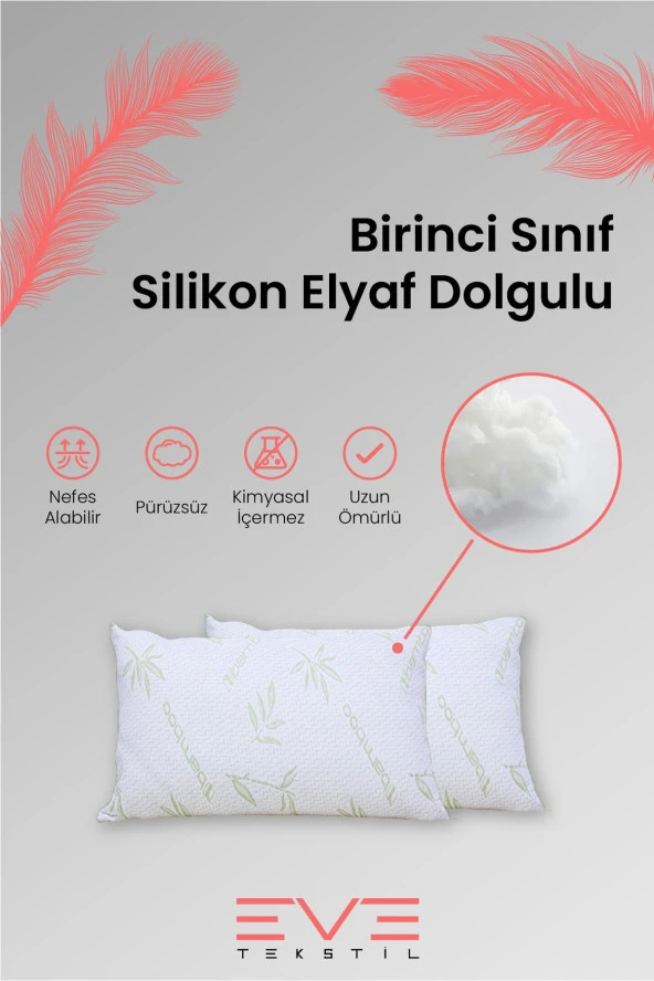 Eve Tekstil Eve 2 Adet Bamboo Kılıflı Silikon Elyaf Yastık 50cm X 70 Cm 800 gr - Resim 3
