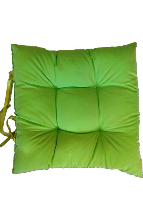 Yeşil Dekoratif Bağlanabilir Pofuduk Sandalye Minderi, 40x40cm