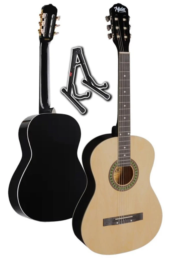 Midex MGX-150-ST Üst Kalite Klasik Gitar Sap Ayarlı Doğal Ahşap Gül Klavye 4/4 Yetişkin (Çanta Stand Tuner Capo Askı Metod Pena)