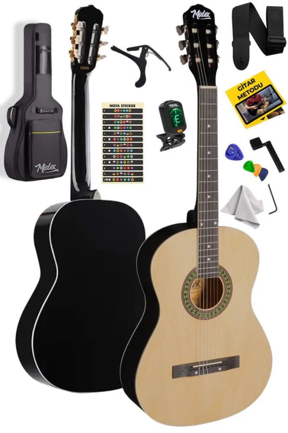 Midex MGX-150 Üst Kalite Klasik Gitar Sap Ayarlı Doğal Ahşap Gül Klavye 4/4 Yetişkin