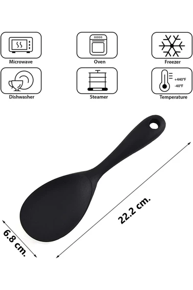 Burcummm 2 Adet Silikon Sert Uçlu Kısa Pilav Kaşığı Siyah & Gri - 3